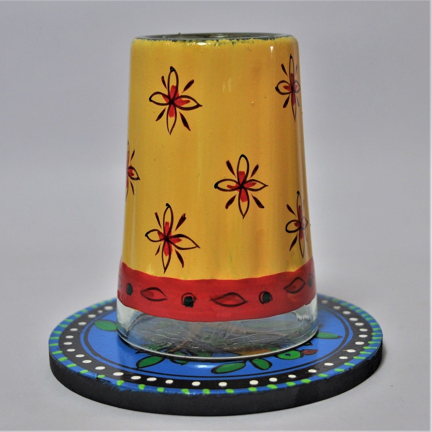 Hand Painted Aluminium Kettle And 2 Glass Set