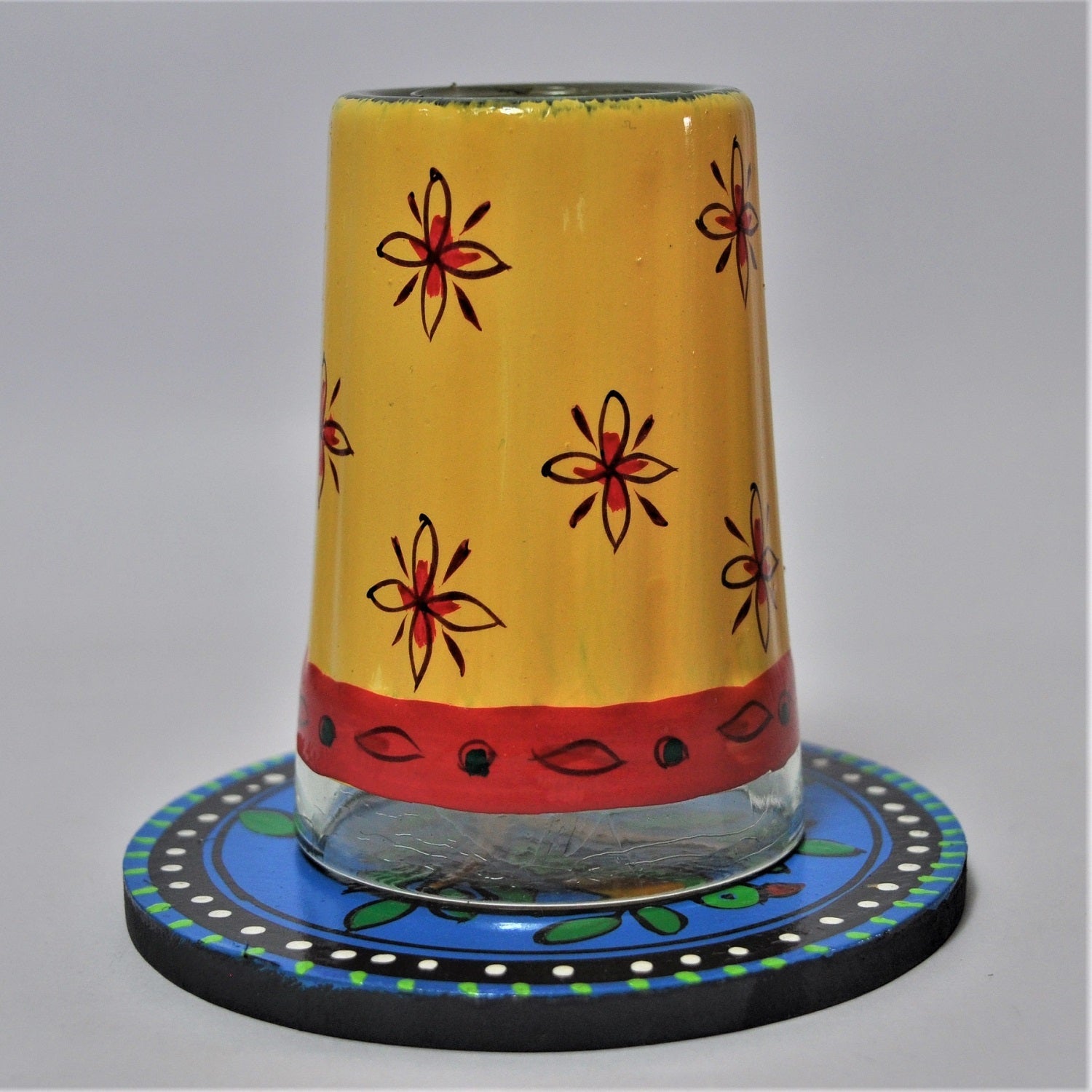 Hand Painted Aluminium Kettle And 2 Glass Set