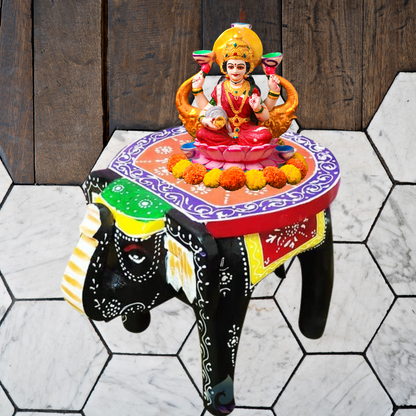 Wooden Elephant Stool Side Table/ Pooja Table 8 Inch