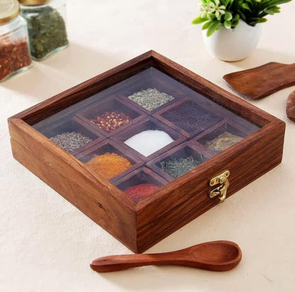 Wooden Table Top Spice Box