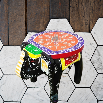 Wooden Elephant Stool Side Table/ Pooja Table 8 Inch