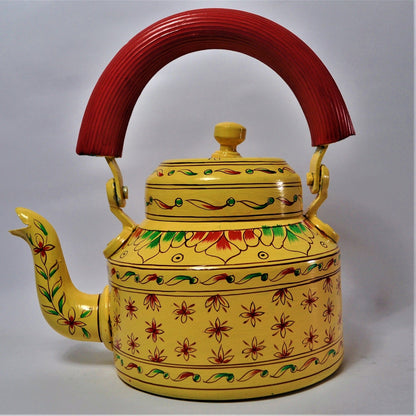 Hand Painted Aluminium Kettle And 2 Glass Set