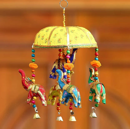 Wooden Elephant Tokri Jhoomar  Decor