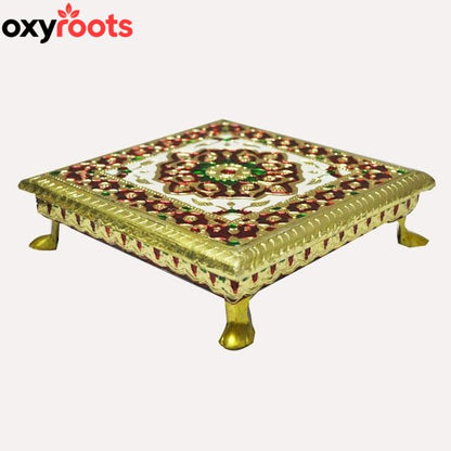 Aluminium Meenkari Metal Leg Bajoth 8 inch chauki