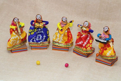 Wooden Musician Babla Painted Idol Showpiece Set of 5