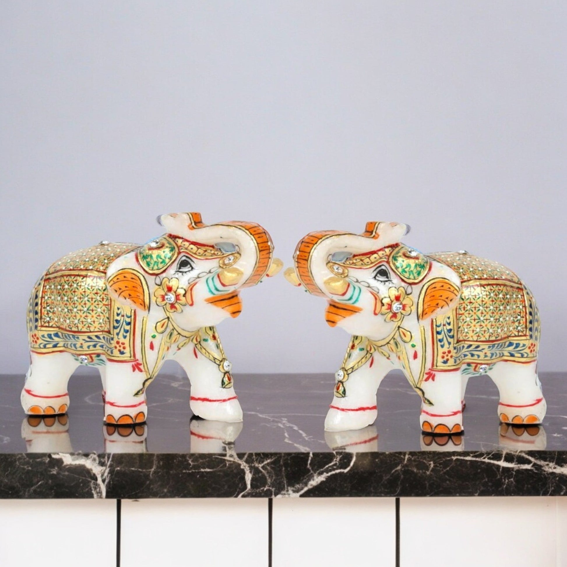 White Marble Elephant Statue Home Decor