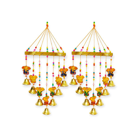 Wooden Ganesha Bells Wall Hangings Door Decorative set of two pc