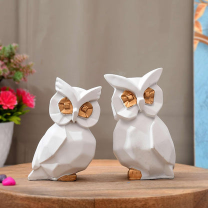 Attractive Owl Polyresin Showpiece Set Of 2 - White