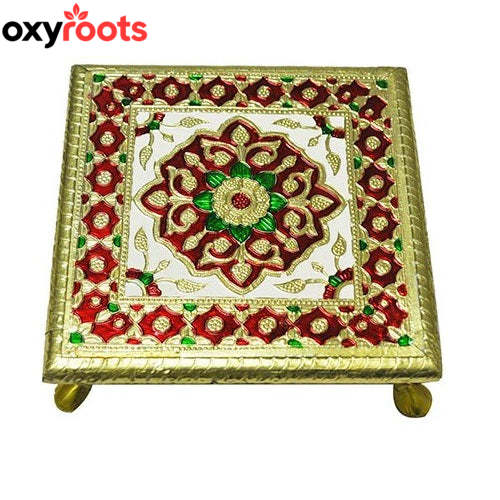 Aluminium Meenkari Metal Leg Bajoth 8 inch chauki
