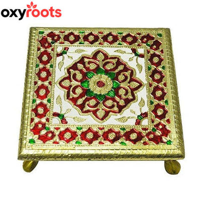 Aluminium Meenkari Metal Leg Bajoth 8 inch chauki
