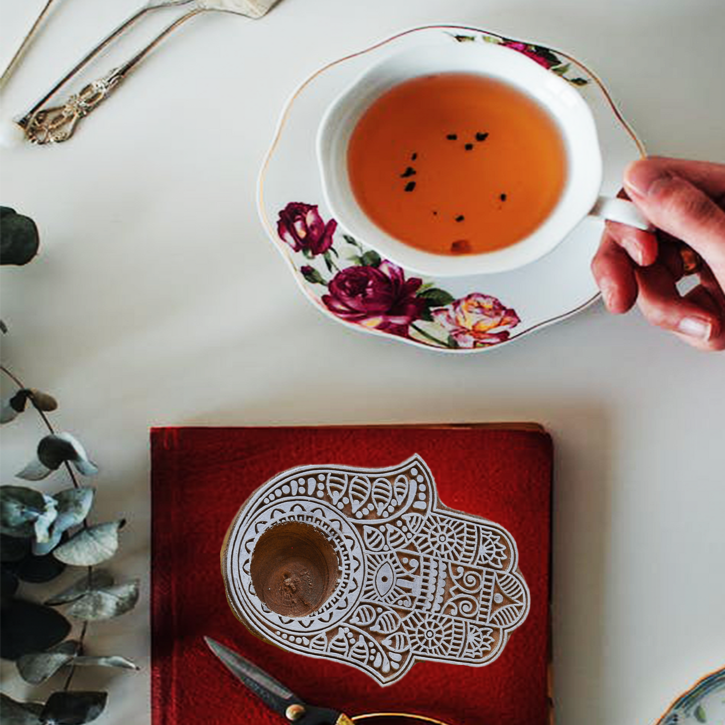 Wooden Hand block Hand Shape Diya pair
