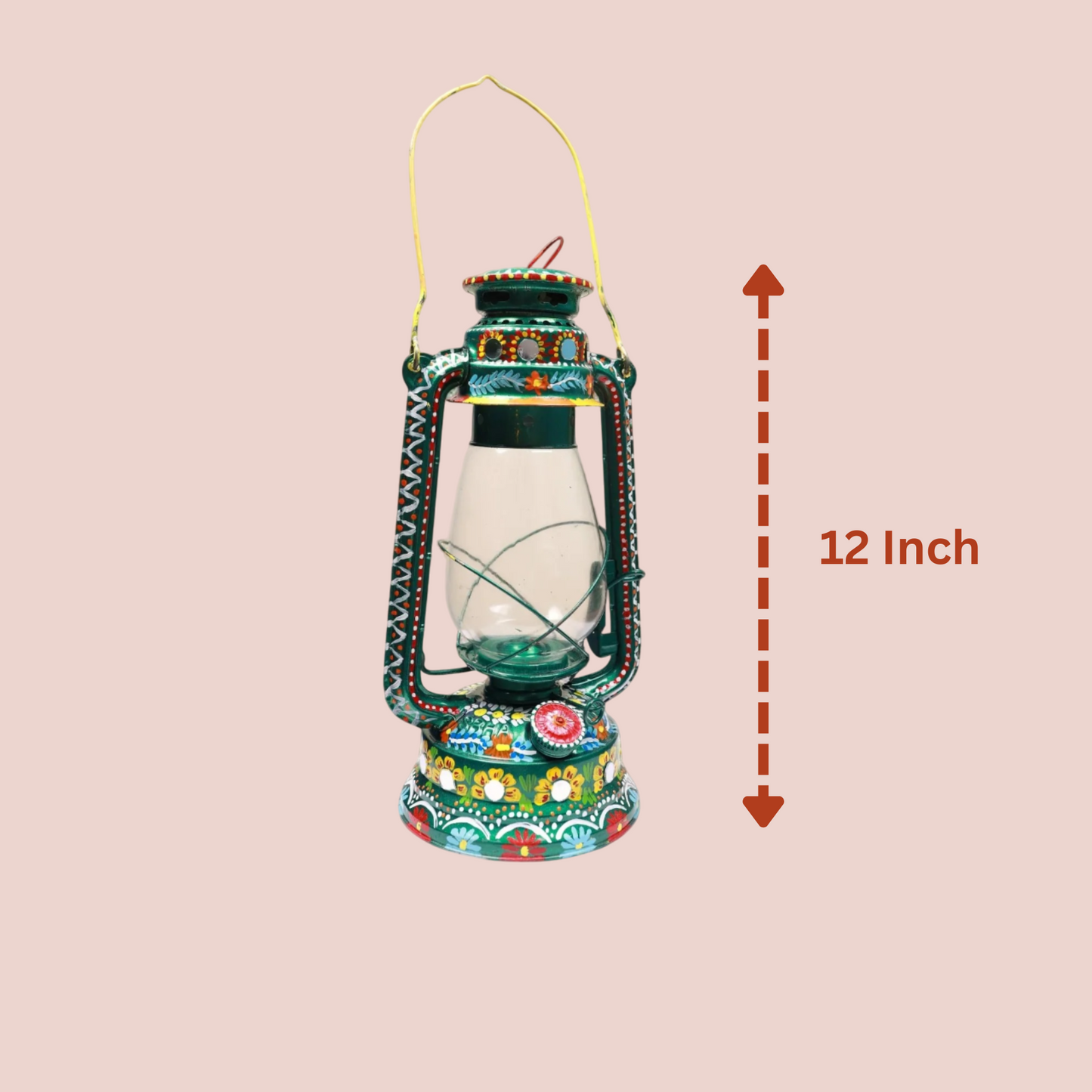 Beautiful Traditional Painting Hanging Lalten/lantern With Electronic Holder-Green