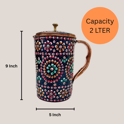 Copper Jug Printed With Copper 6 Glass Set