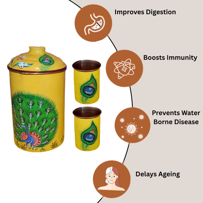 Copper Jug Printed With Copper 6 Glass Set