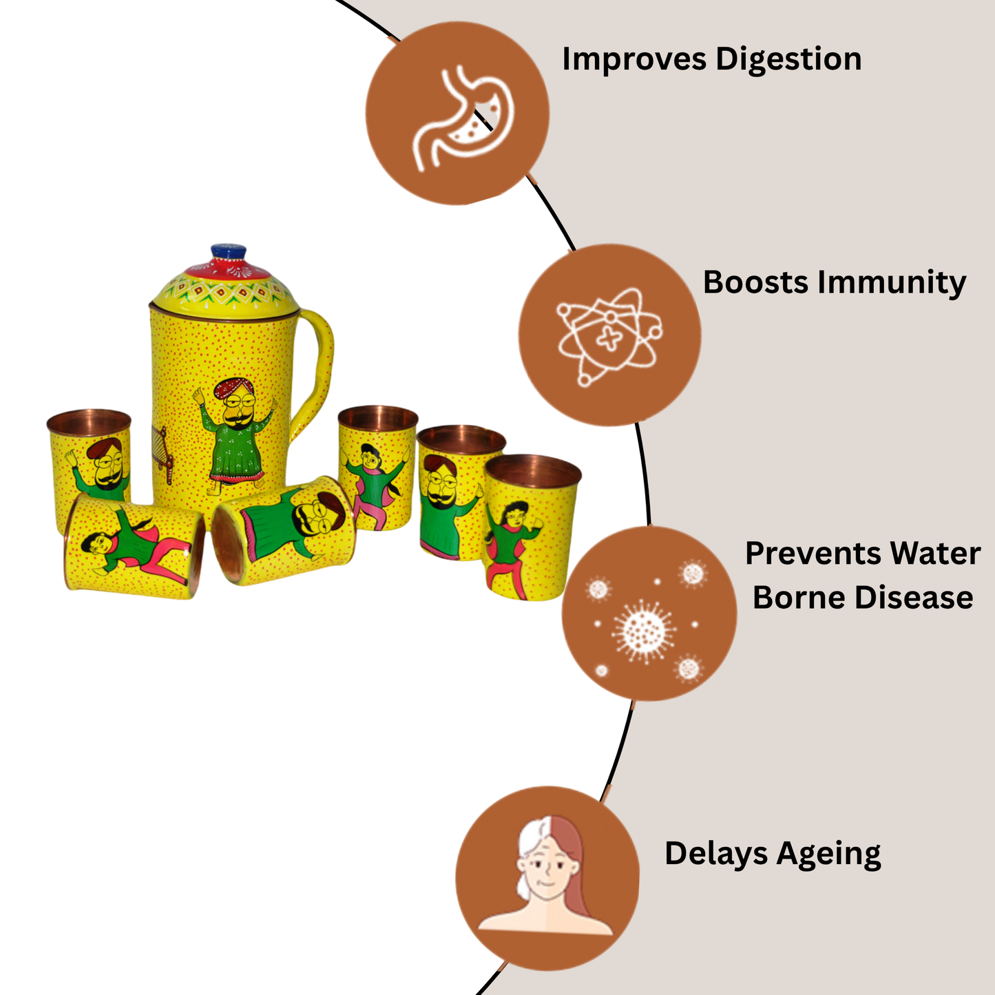 Copper Jug With 6 Glass Set punjabi dance theme painting