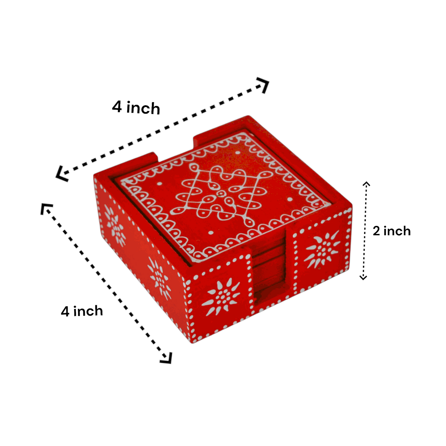 Wooden Red Tea Coaster Set Of 6