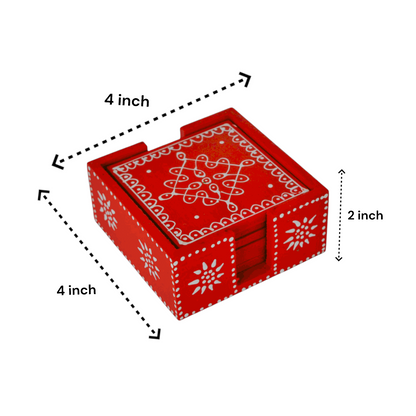 Wooden Red Tea Coaster Set Of 6