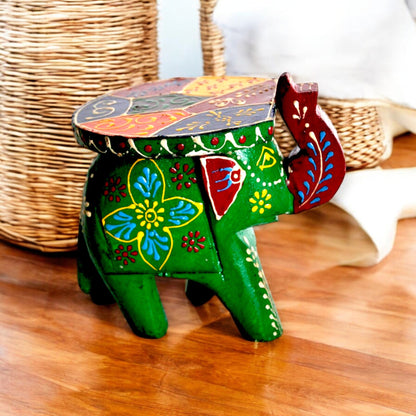 Wooden Colorful Elephant Stool set of 2 pc