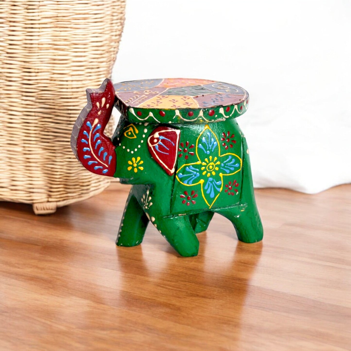 Wooden Colorful Elephant Stool set of 2 pc