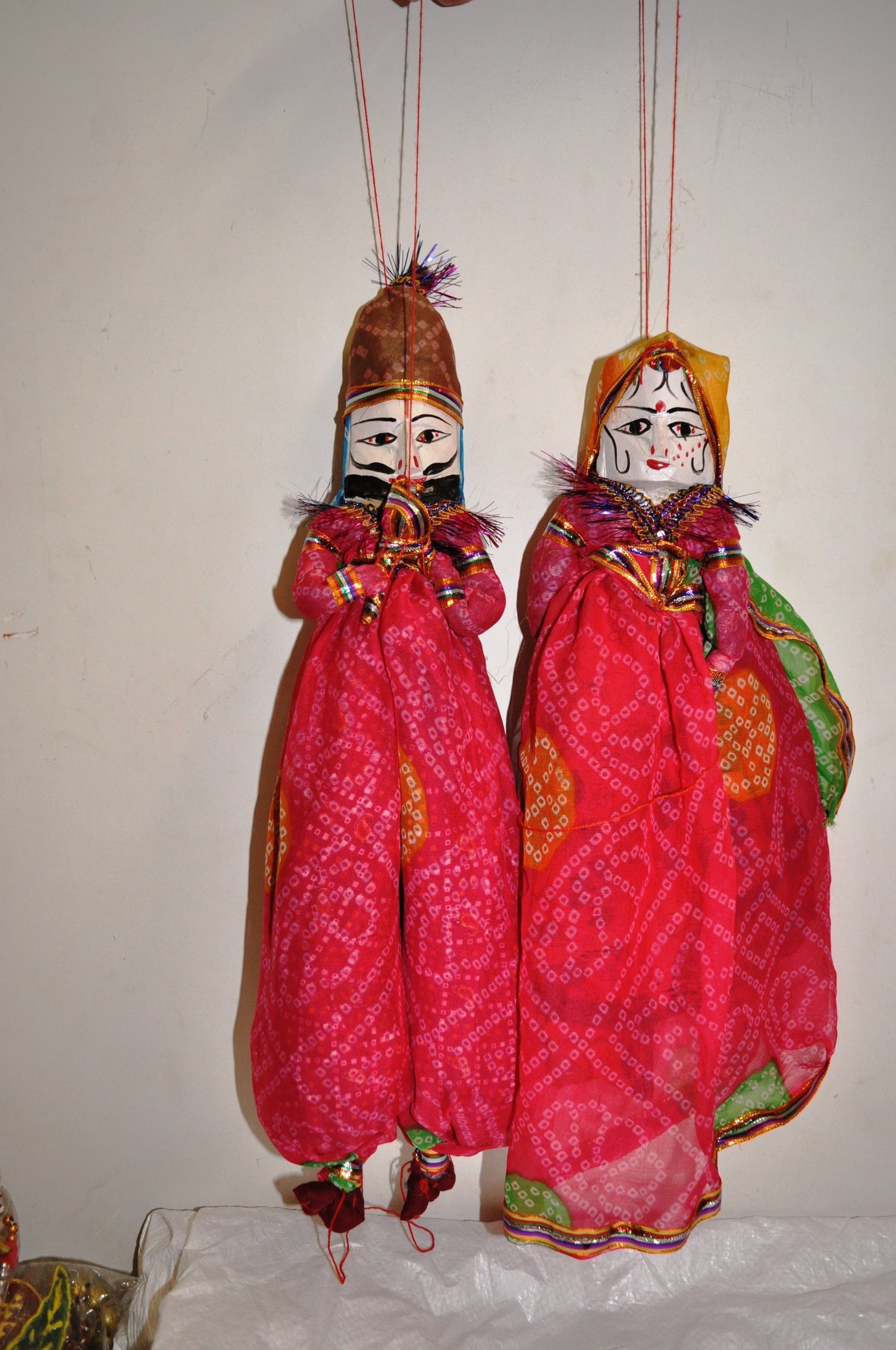 Wooden Colorful Face String Puppet Kathputli In Pair 18 inch