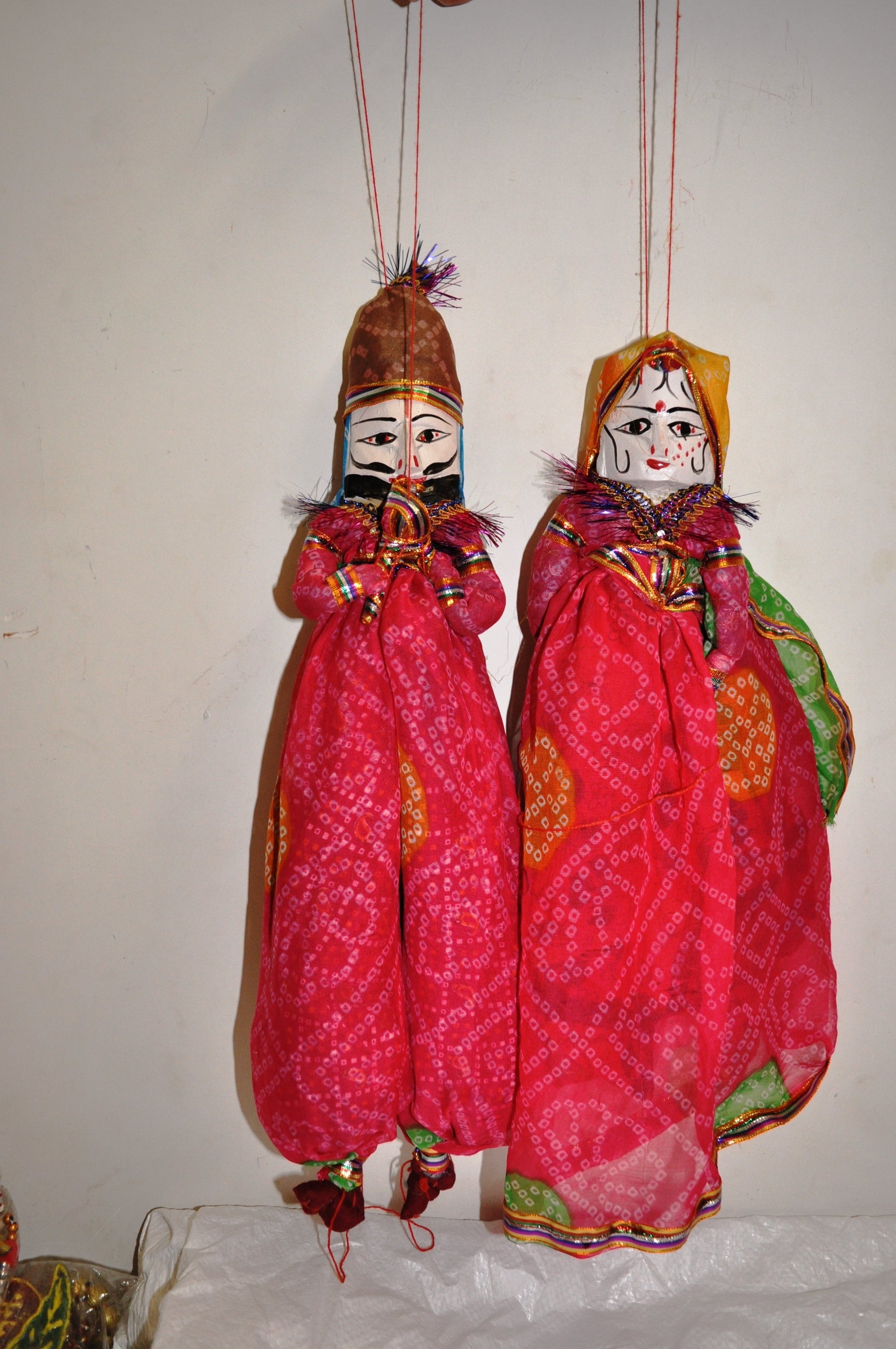 Wooden Colorful Face String Puppet Kathputli In Pair 18 inch