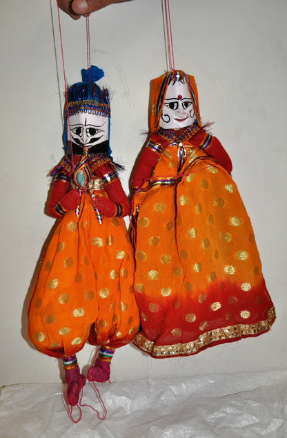 Wooden Colorful Face String Puppet Kathputli In Pair 18 inch