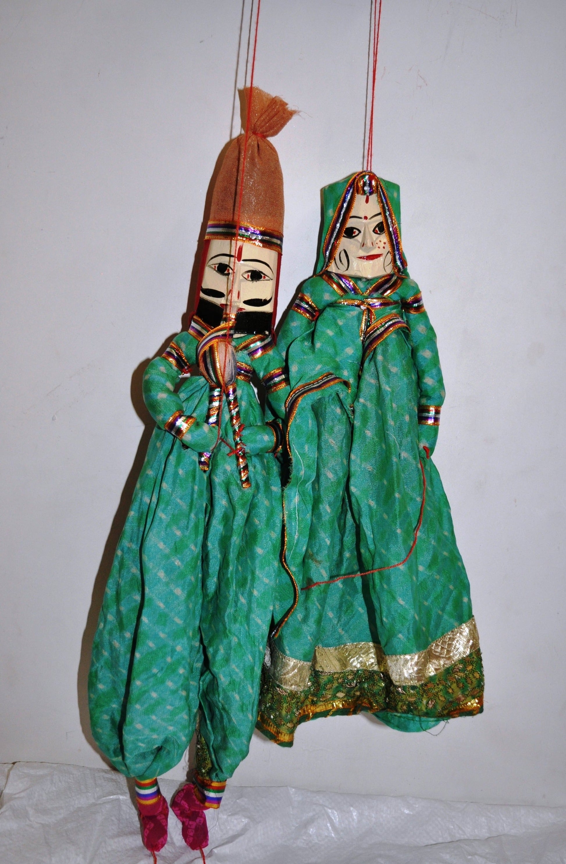 Wooden Colorful Face String Puppet Kathputli In Pair 18 inch