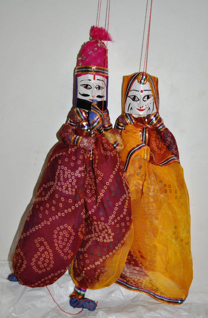 Wooden Colorful Face String Puppet Kathputli In Pair 18 inch