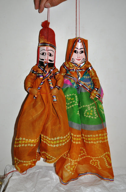 Wooden Colorful Face String Puppet Kathputli In Pair 18 inch