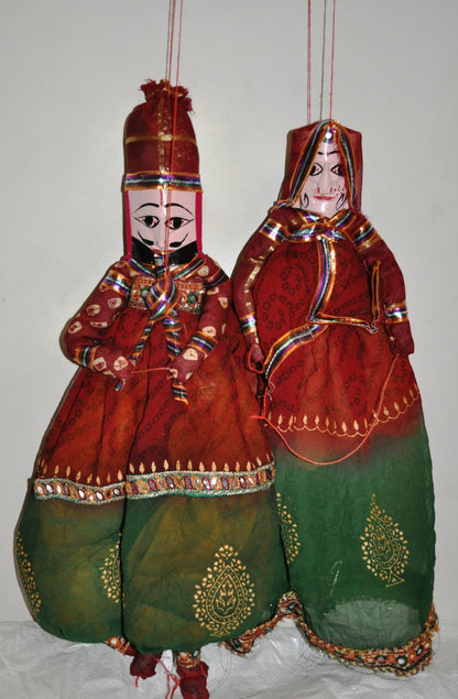 Wooden Colorful Face String Puppet Kathputli In Pair 18 inch