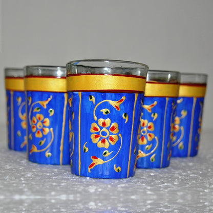 Decorative Hand Painted Flower Tea Glass  Set - Blue