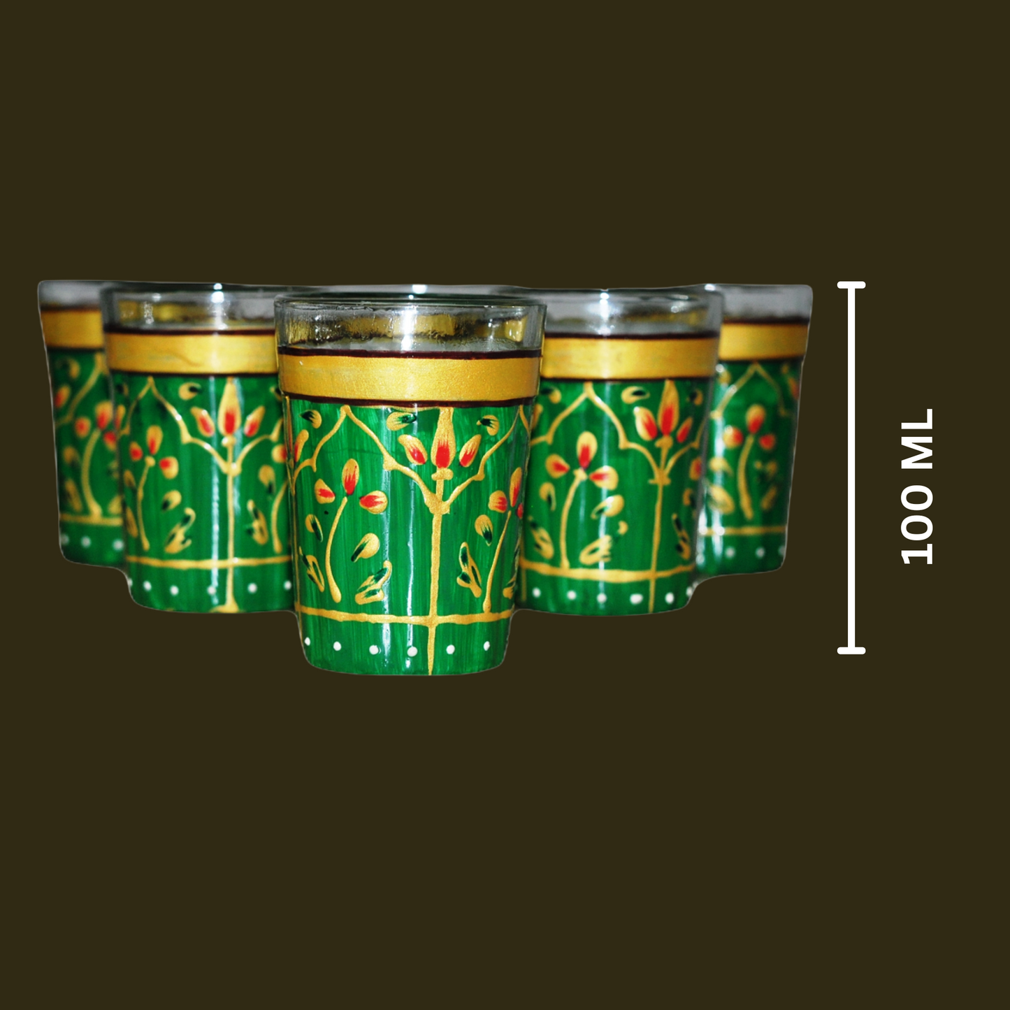 Decorative Hand Painted Flower Tea Glass Set - Green