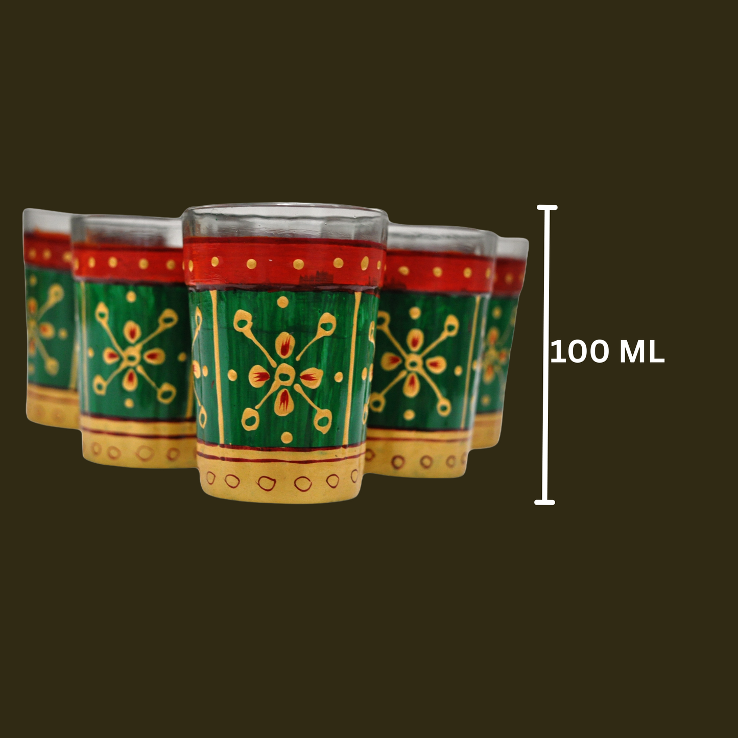 Decorative Hand Painted Flower Tea Glass  Set - Green/Yellow