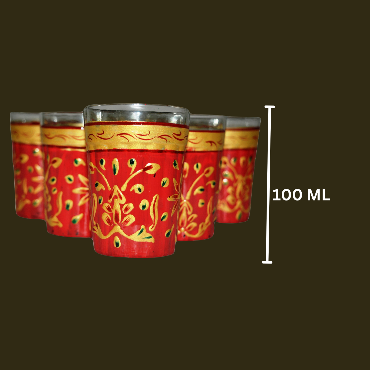 Decorative Hand Painted Flower Tea Glass Set - Dark Red