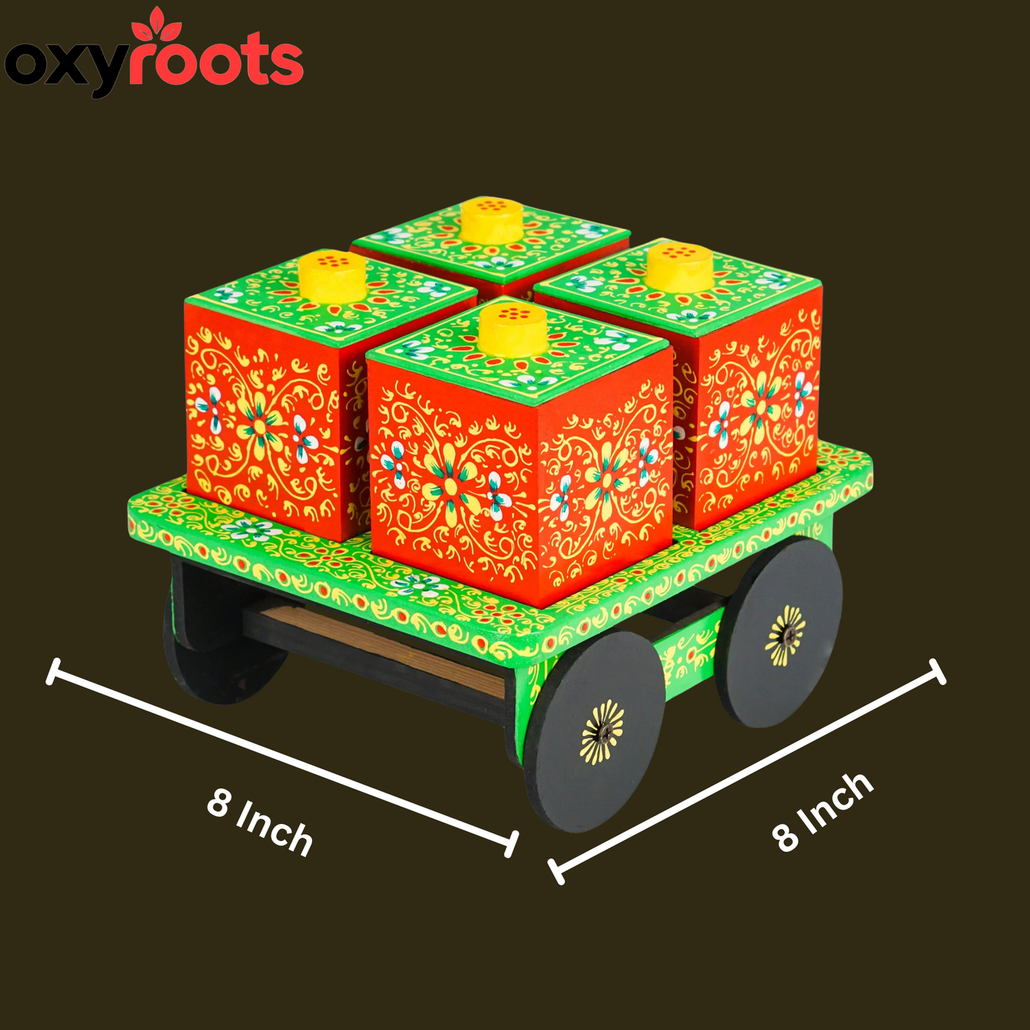 Dry Fruit Box Set of 4 With Trolley Cart - Green