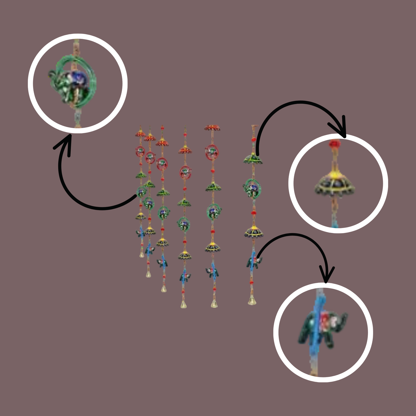 Elephant Chatri With Hangings Set of 4 pc