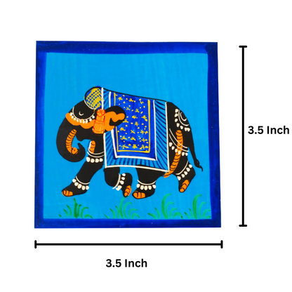 Elephant Hand Painted Tea Coasters 4 Pcs Set - Blue