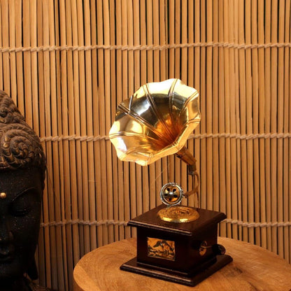 Wooden Brass Gramophone Retro Age Showpiece