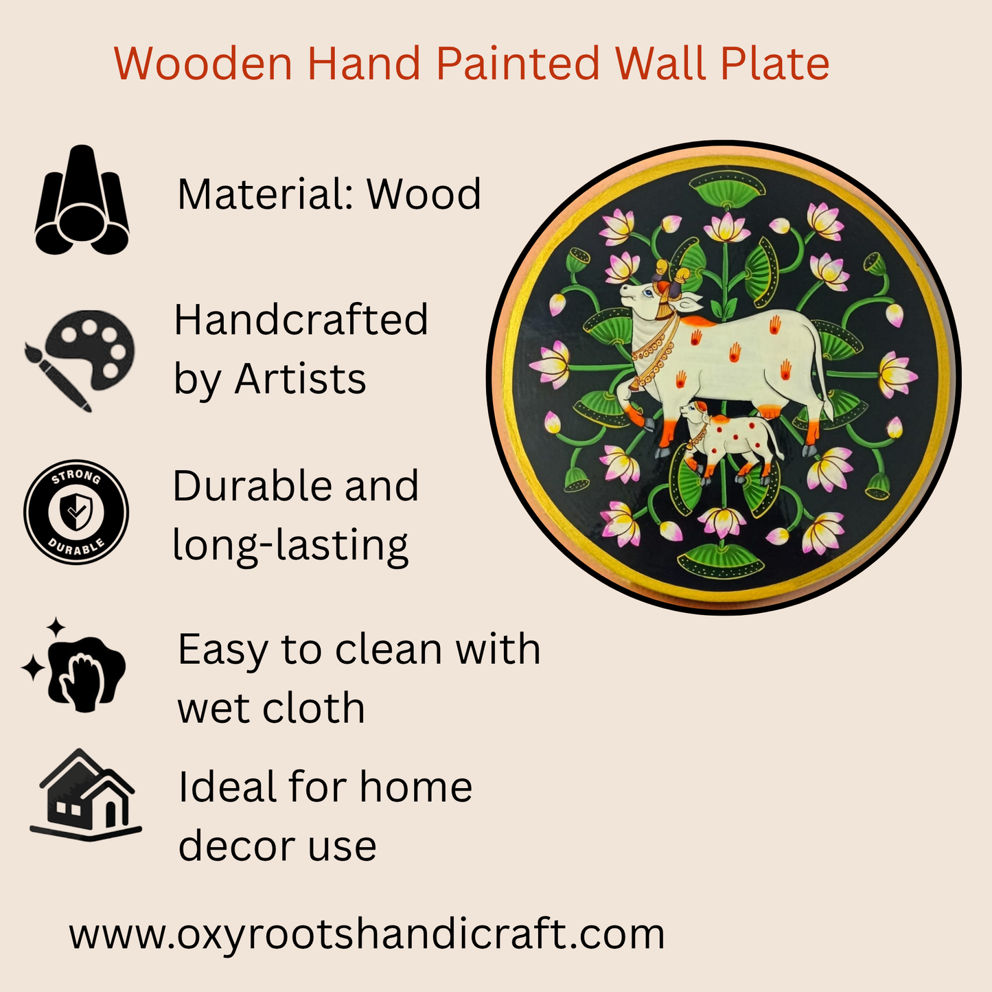 Hand-Painted Pichwai Divine Cow & Calf Wall Plate