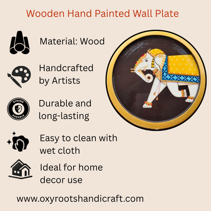 Wooden Golden Framed Pichwai Elephant Wall Decor