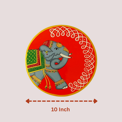 Hand Painted Pichwai Wooden Wall Plate-Elephant