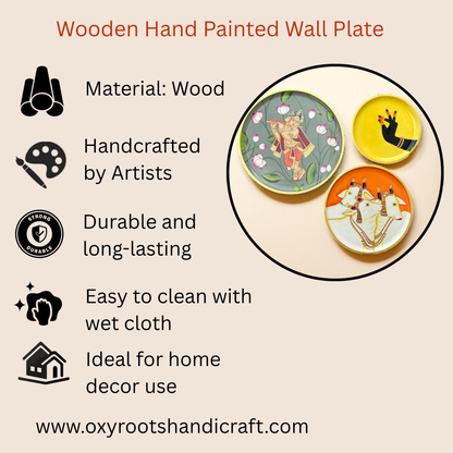 Hand Painted Pichwai Wooden Wall Plate Set