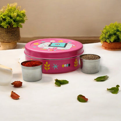 Hand Painted elephant print Spice Box With 7 Compartments-