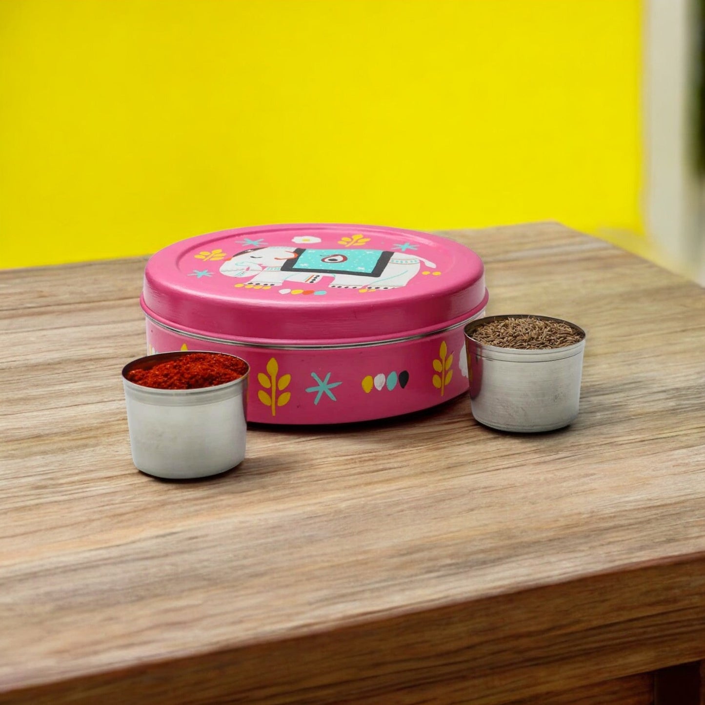 Hand Painted elephant print Spice Box With 7 Compartments-