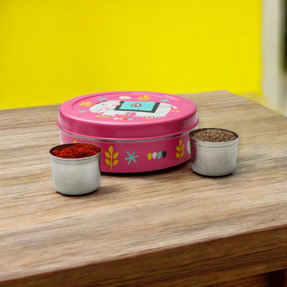 Hand Painted elephant print Spice Box With 7 Compartments-