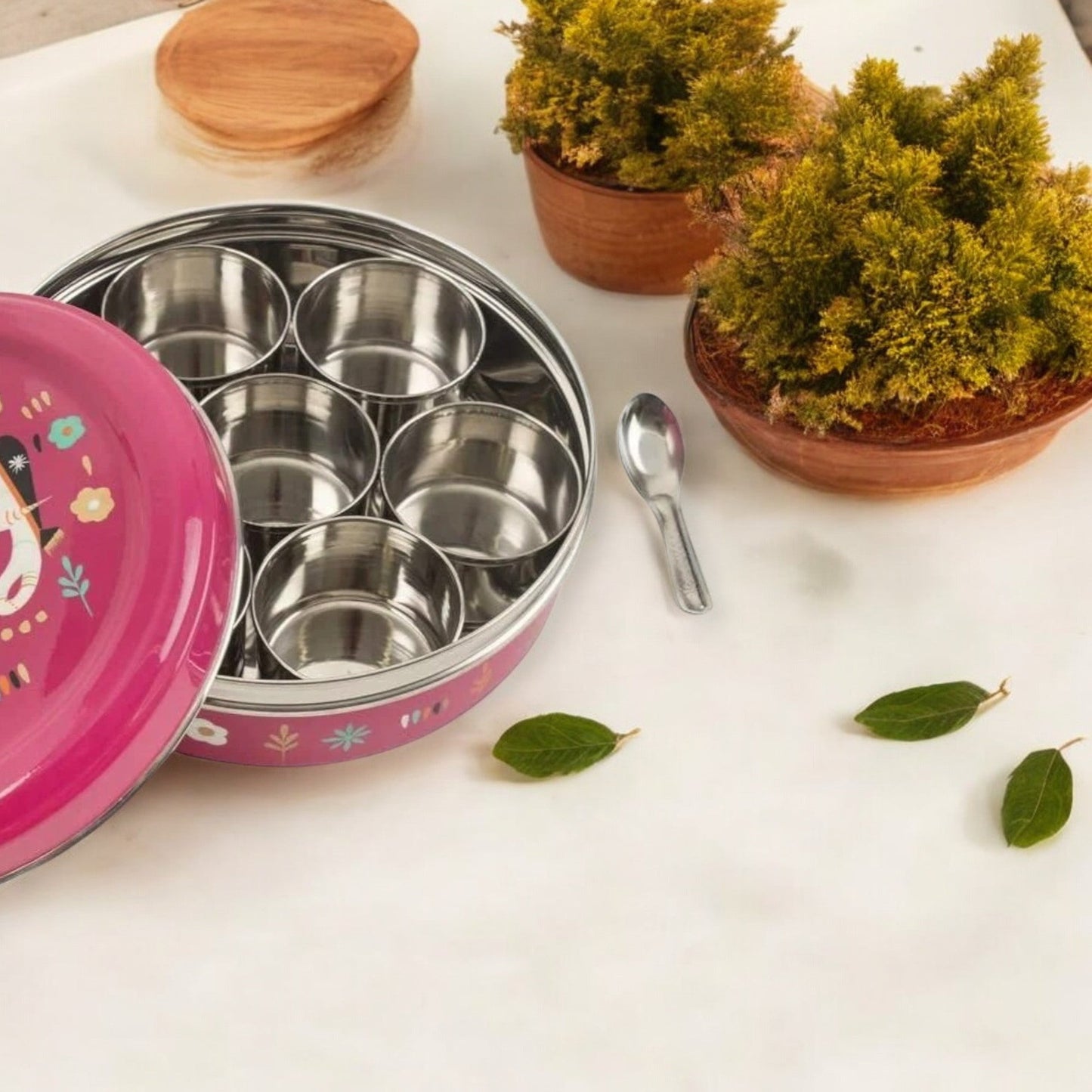 Hand Painted elephant print Spice Box With 7 Compartments-