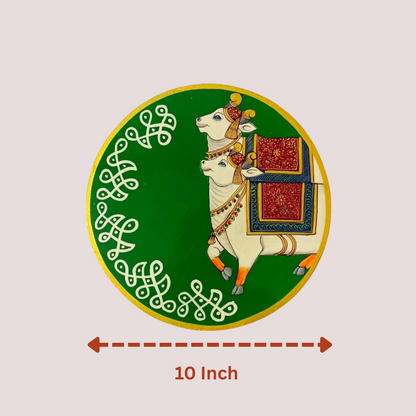 Hand Painted Wooden Plate Wall Painting Cow