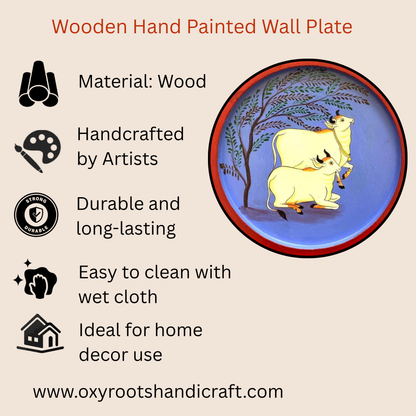 Wooden Round Plate Cows Resting Under Tree