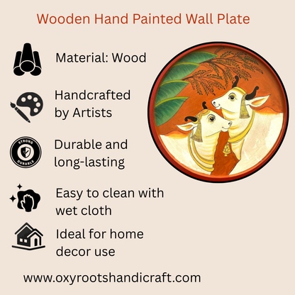 Hand Painted Wooden Round Plates Wall Cow Design
