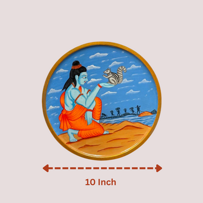Hand Painted Wooden Round Plates Wall Shree Ram Design